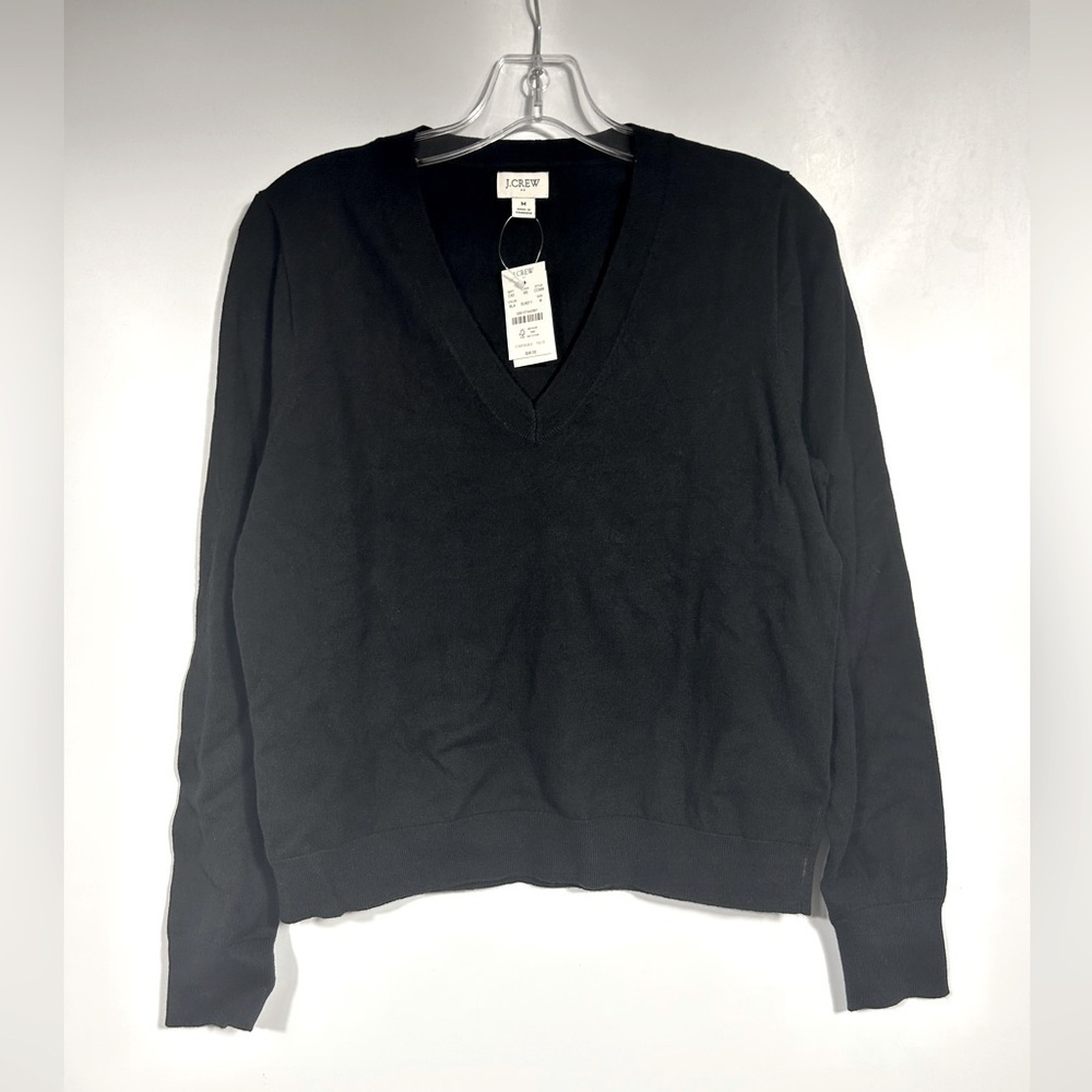 NEW J.Crew Factory Cotton-blend V-neck sweater Size Medium Black
